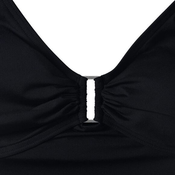 Land's End Tankini Shirred V Neck chlorine resist metal keyhole design Black M - Picture 2 of 7